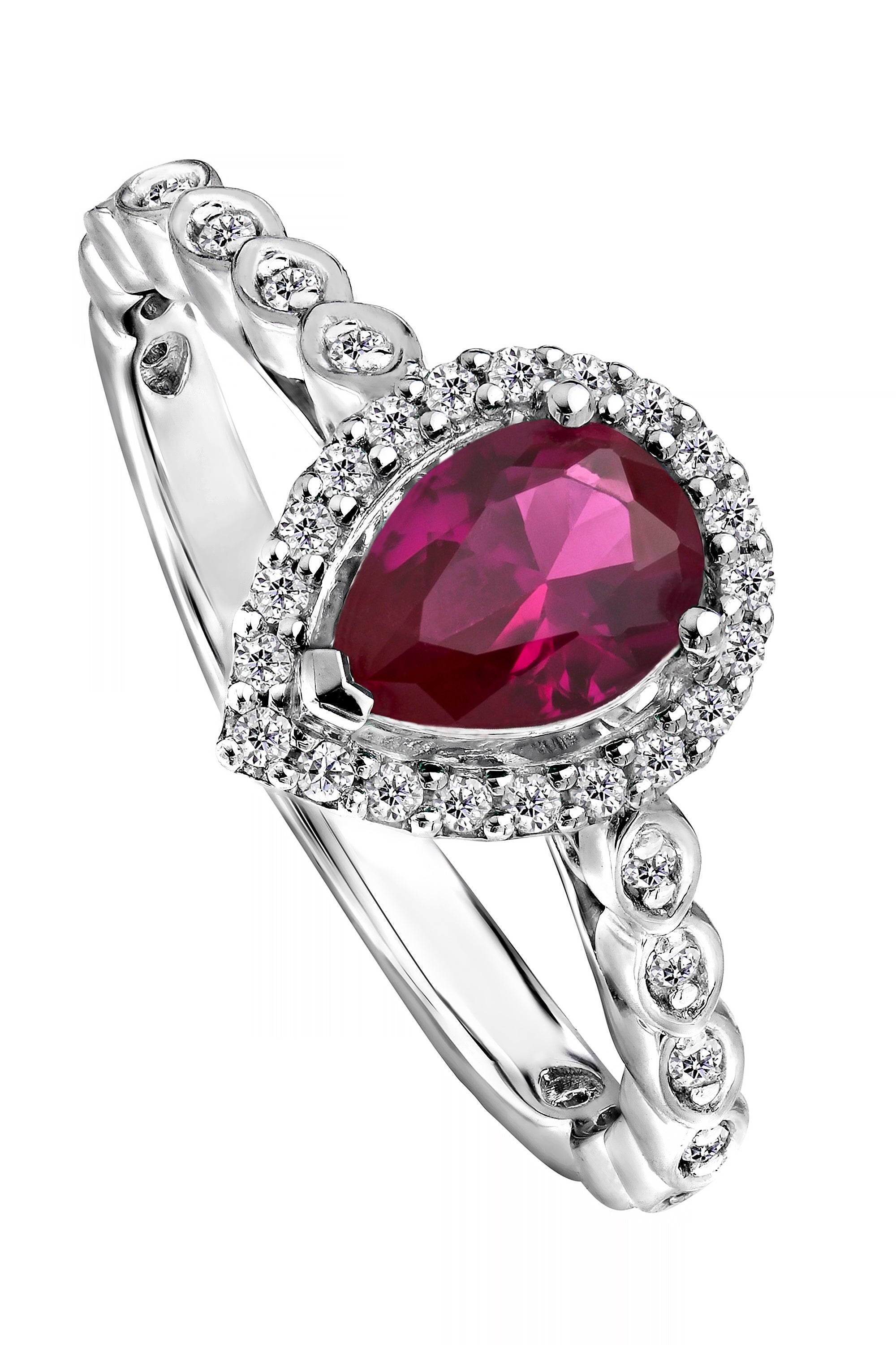 Women’s Silver Lyra White Gold Lab Grown Diamond & Created Ruby Vintage Inspired Ring Created Brilliance