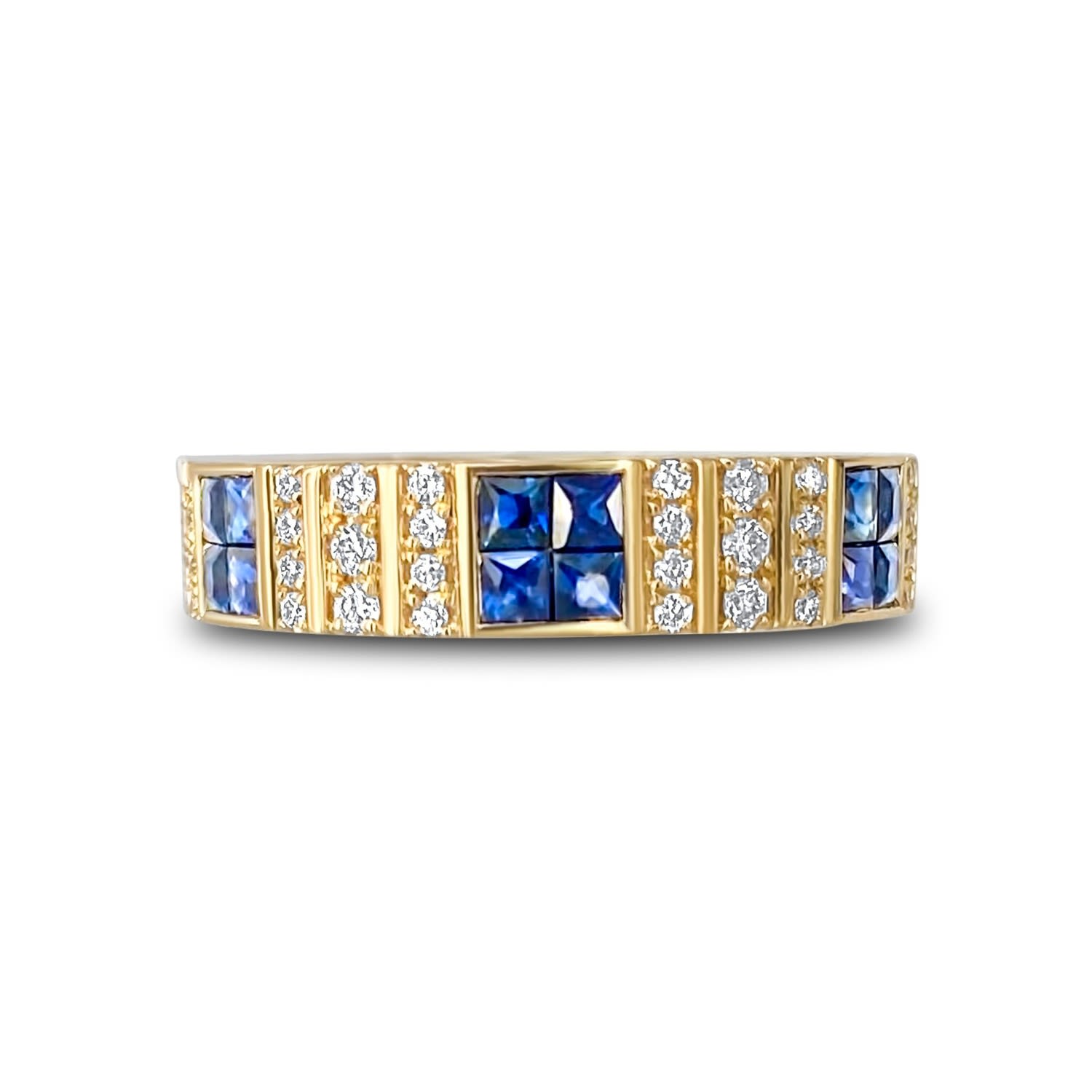 Women’s Pinstripe Strength Diamond Cigar Band Skinny Ring With Blue Sapphire Inlay Rinoor