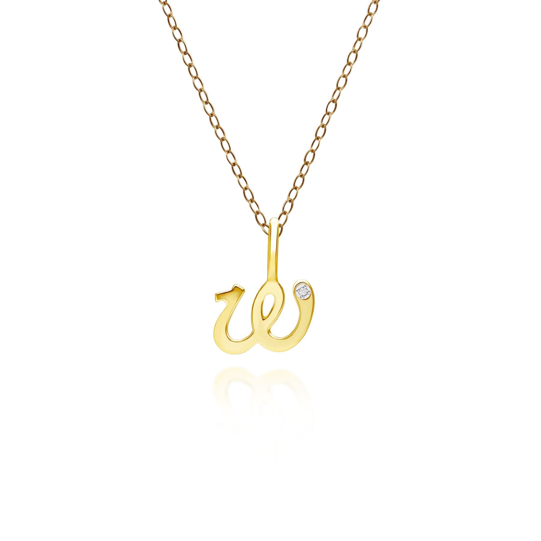 Women’s Alphabet Letter W Diamond Pendant In Yellow Gold Gemondo