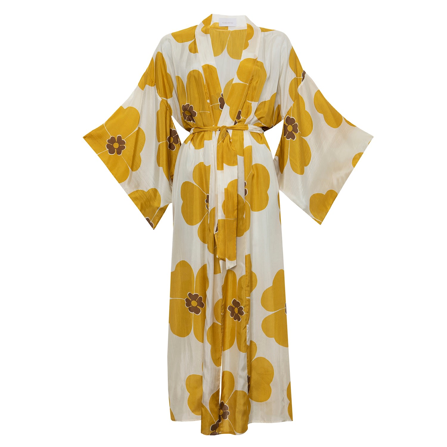 Women’s Yellow / Orange Silk Kimono In Floral Roses are Red