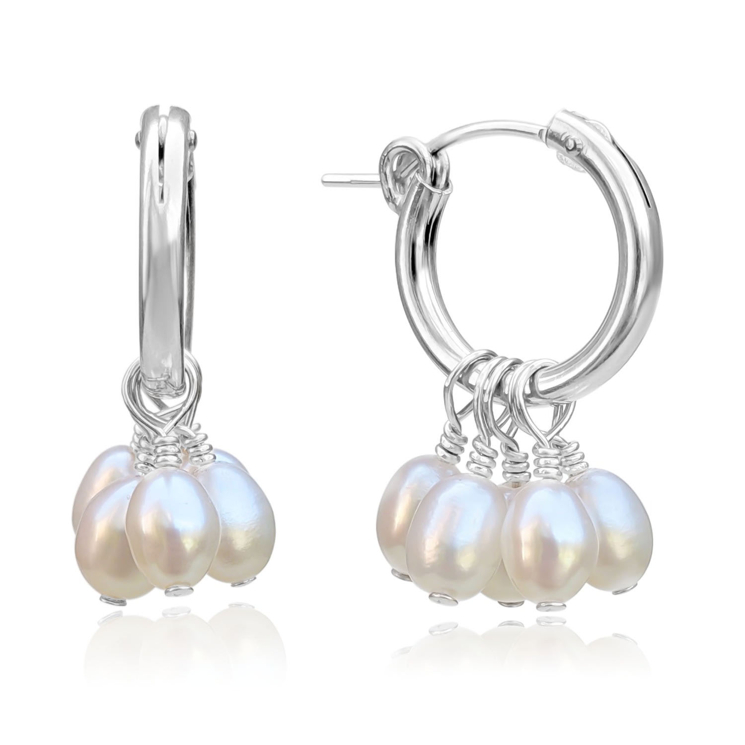 Women’s Harlow Pearl Cluster Hoop Sterling Silver Earrings Kiri & Belle