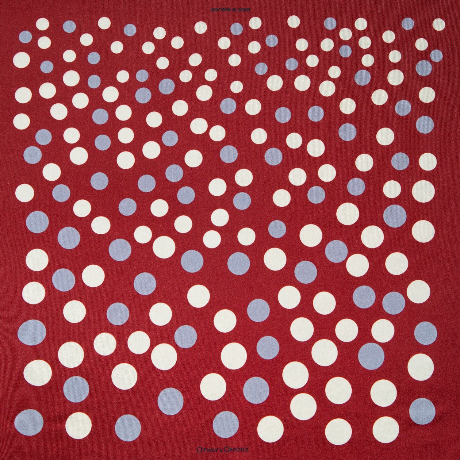 Men’s White / Red ’Planetarium’ Polka Dot Silk Pocket Square In Maroon With Grey & Cream. Full-Size. Otway & Orford