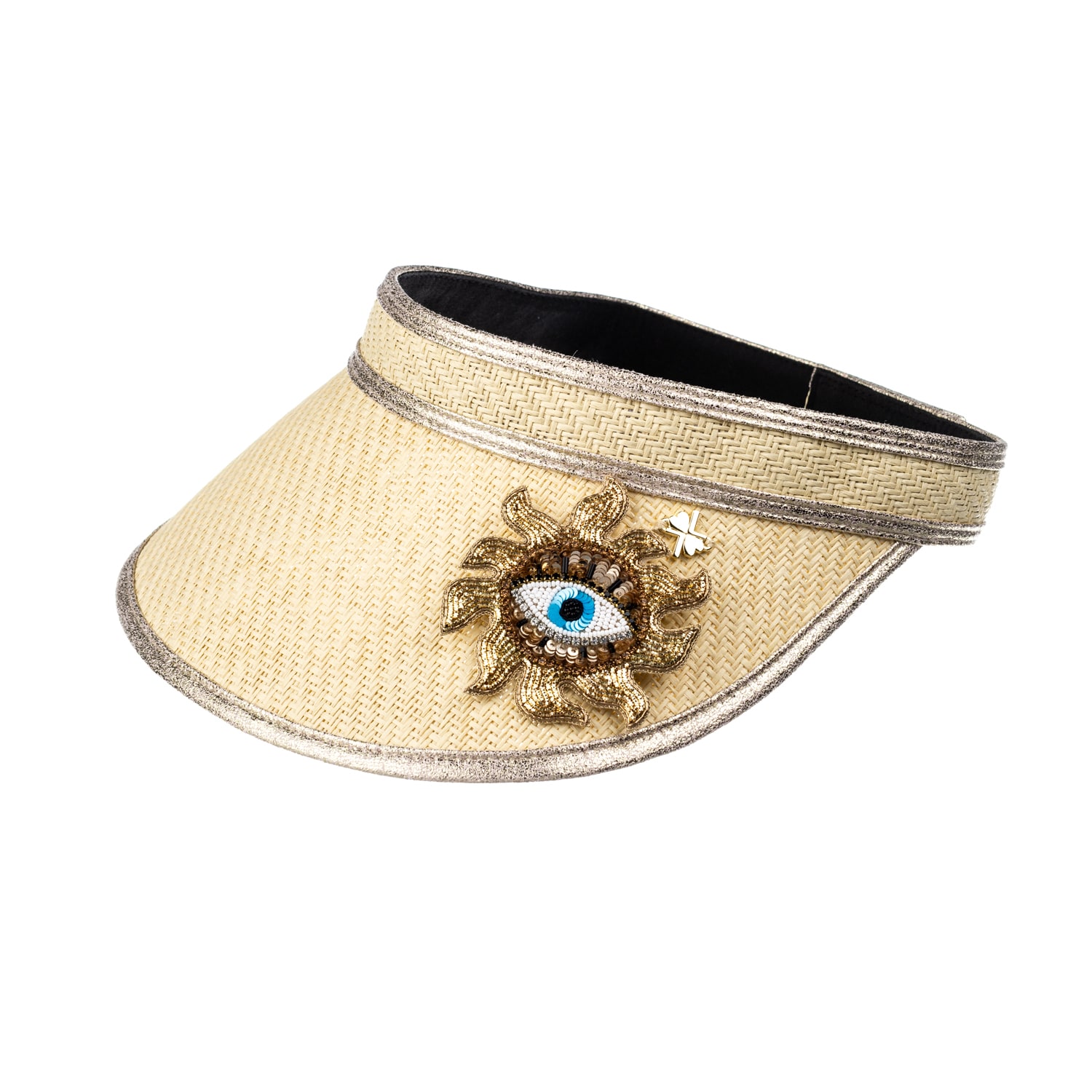 Women’s Neutrals Straw Woven Visor With Embellished Mystic Eye Brooch - Cream One Size Laines London