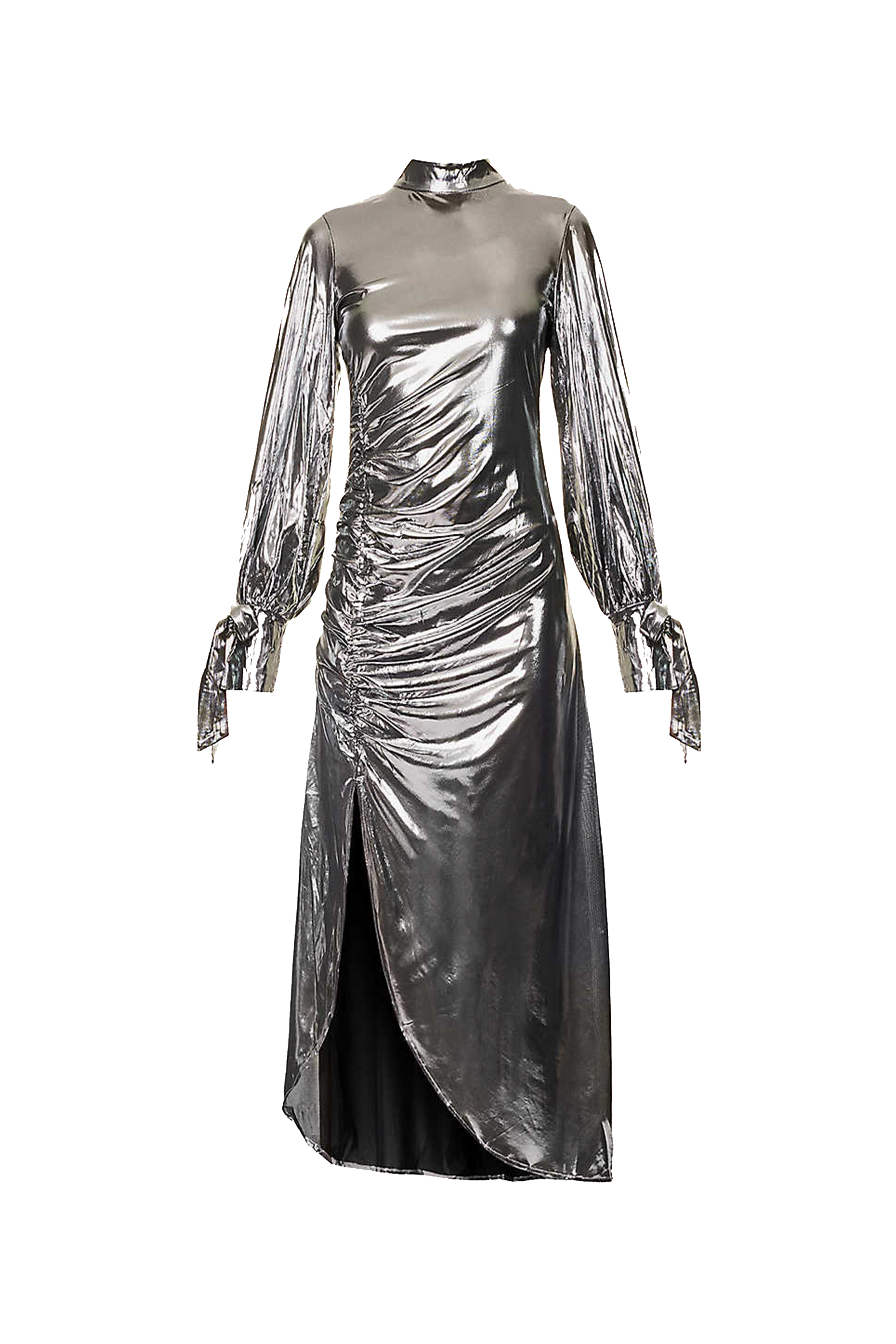 Women’s Stormi Silver Ruched Midi Dress Small Amy Lynn