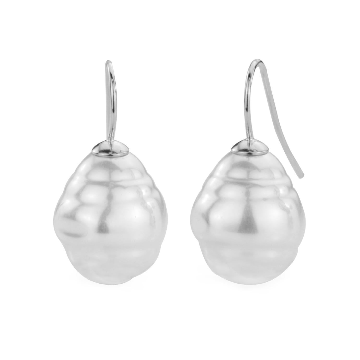 Women’s White Baroque Pearl On Platinum Hook Earrings Emma Holland Jewellery
