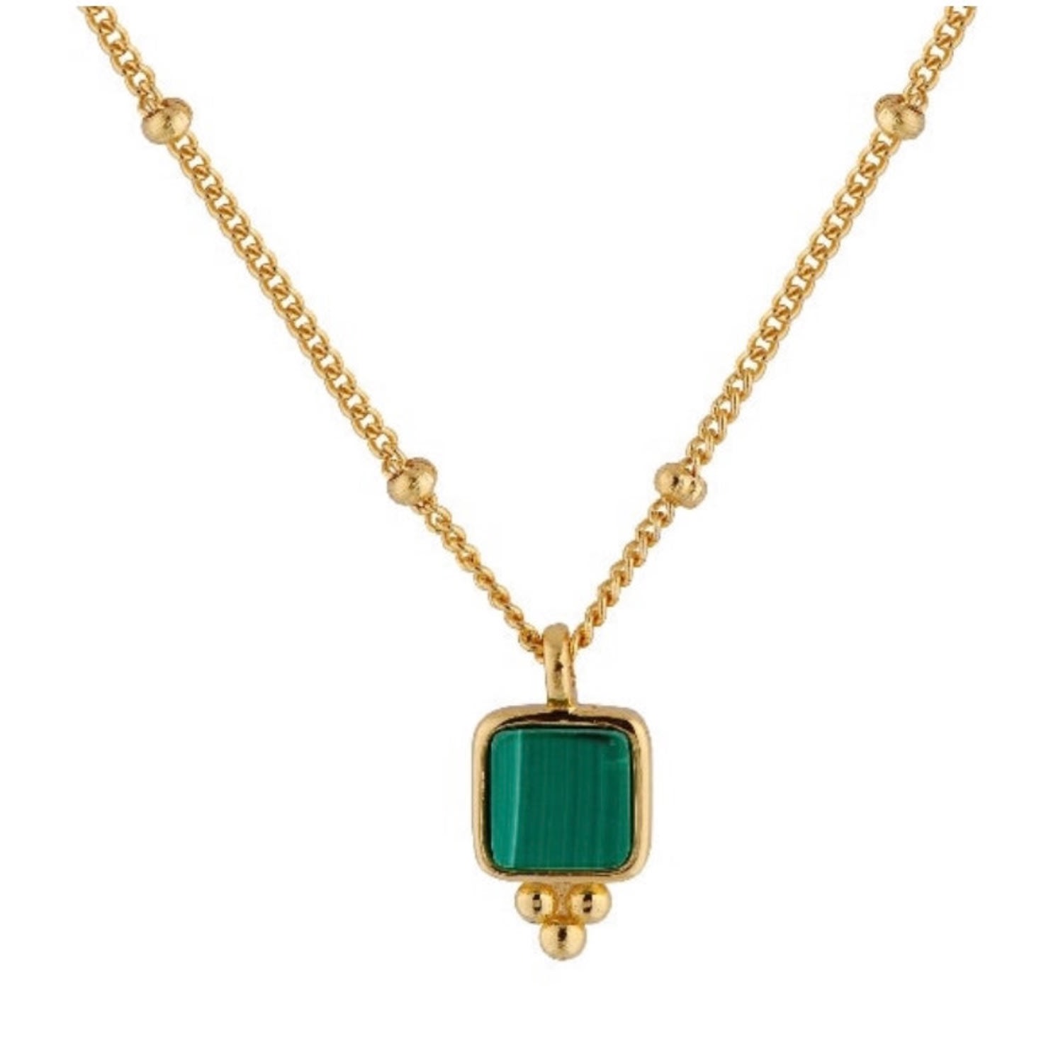 Women’s Annie Apple Dulcie Sterling Silver, Gold Vermeil, Green Malachite Pendant Beaded Necklace Bermuda Watch Company