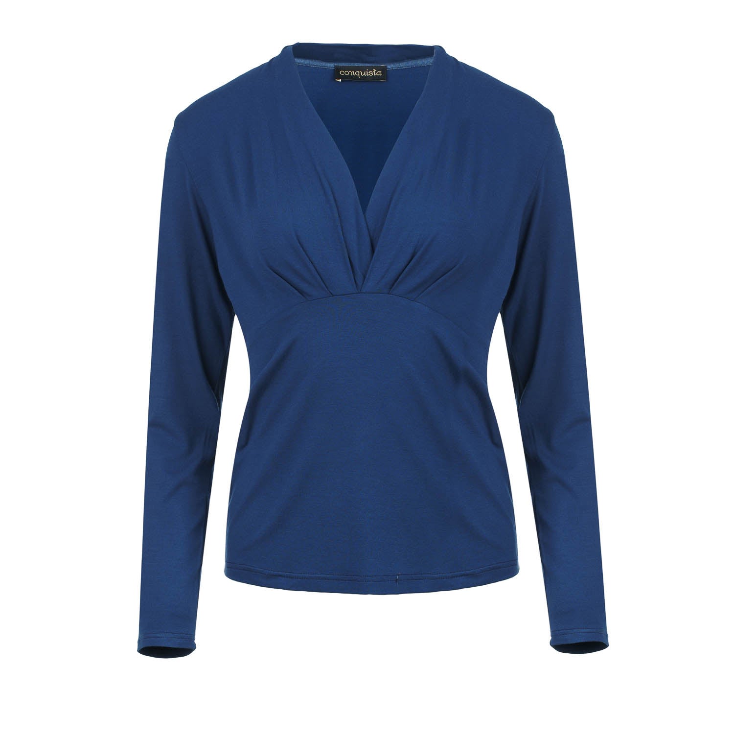 Women’s Blue Long Sleeve Faux Wrap Top In Stretch Jersey Sustainable Fabric Extra Large Conquista