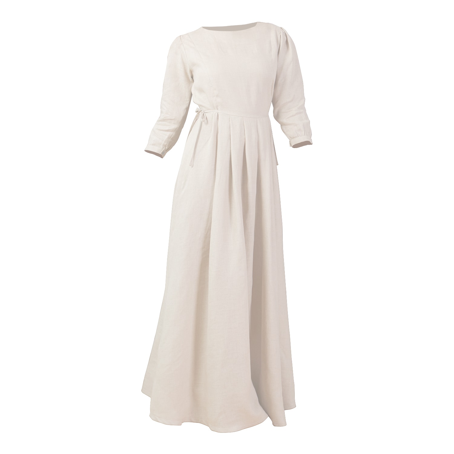 Women’s Neutrals Modest Linen Long Dress With Bracelet Sleeves And Pockets In Beige Medium Nikka Place