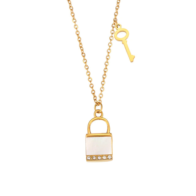 Women’s Gold Kora Mother Of Pearl Padlock Necklace Olivia Le