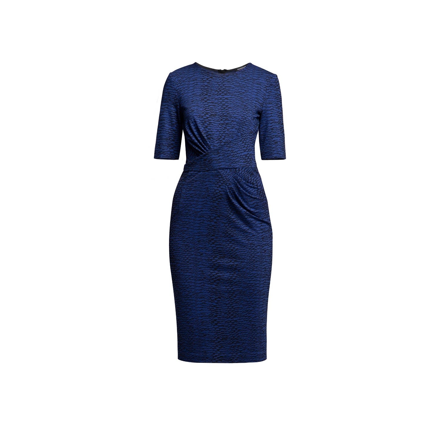 Women’s Rebecca Soft Jersey Dress With Waistline Drapes In Blue Print Extra Small Rumour London