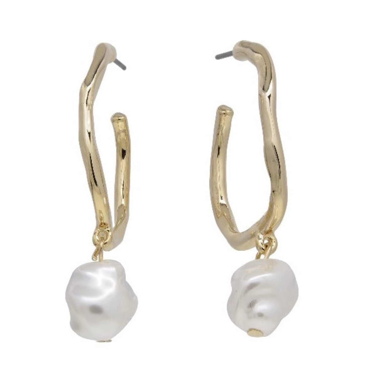 Women’s Annie Apple Odette Sterling Silver, Gold Vermeil Molten Pearl Charm Hoop Earrings Bermuda Watch Company
