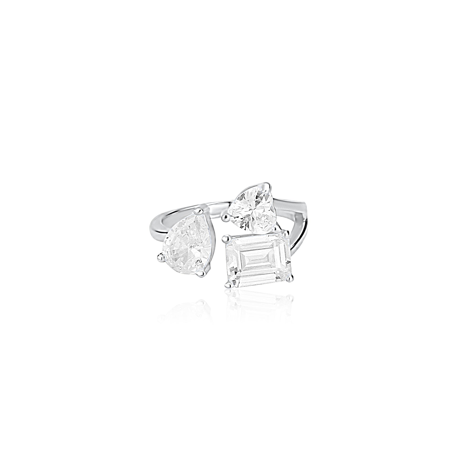 Women’s Mixed Shape Three Stone Open Ring - Silver Shymi