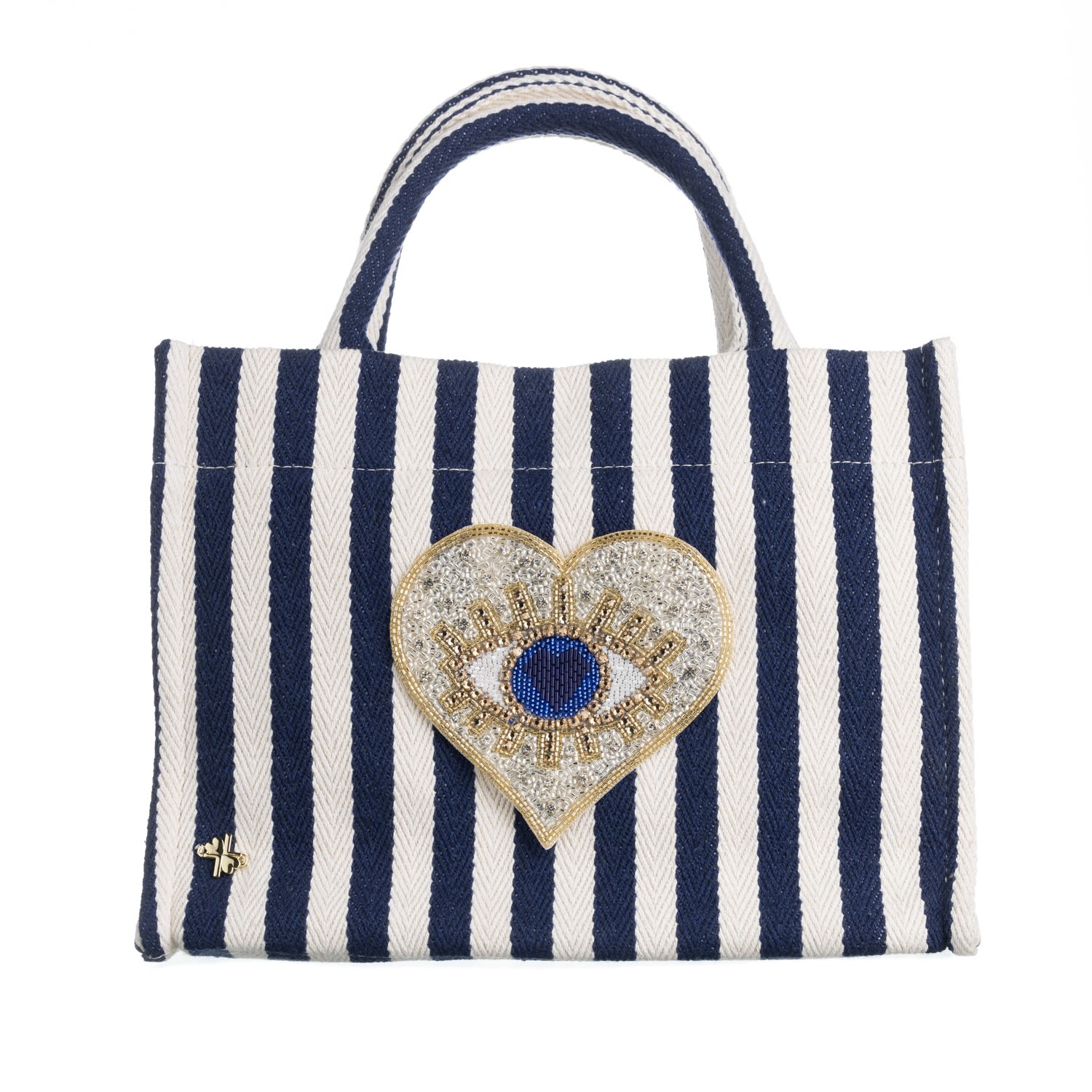 Women’s Blue Laines Couture Hand Embellished Heart Eye Tote Bag - Navy & Cream One Size Laines London