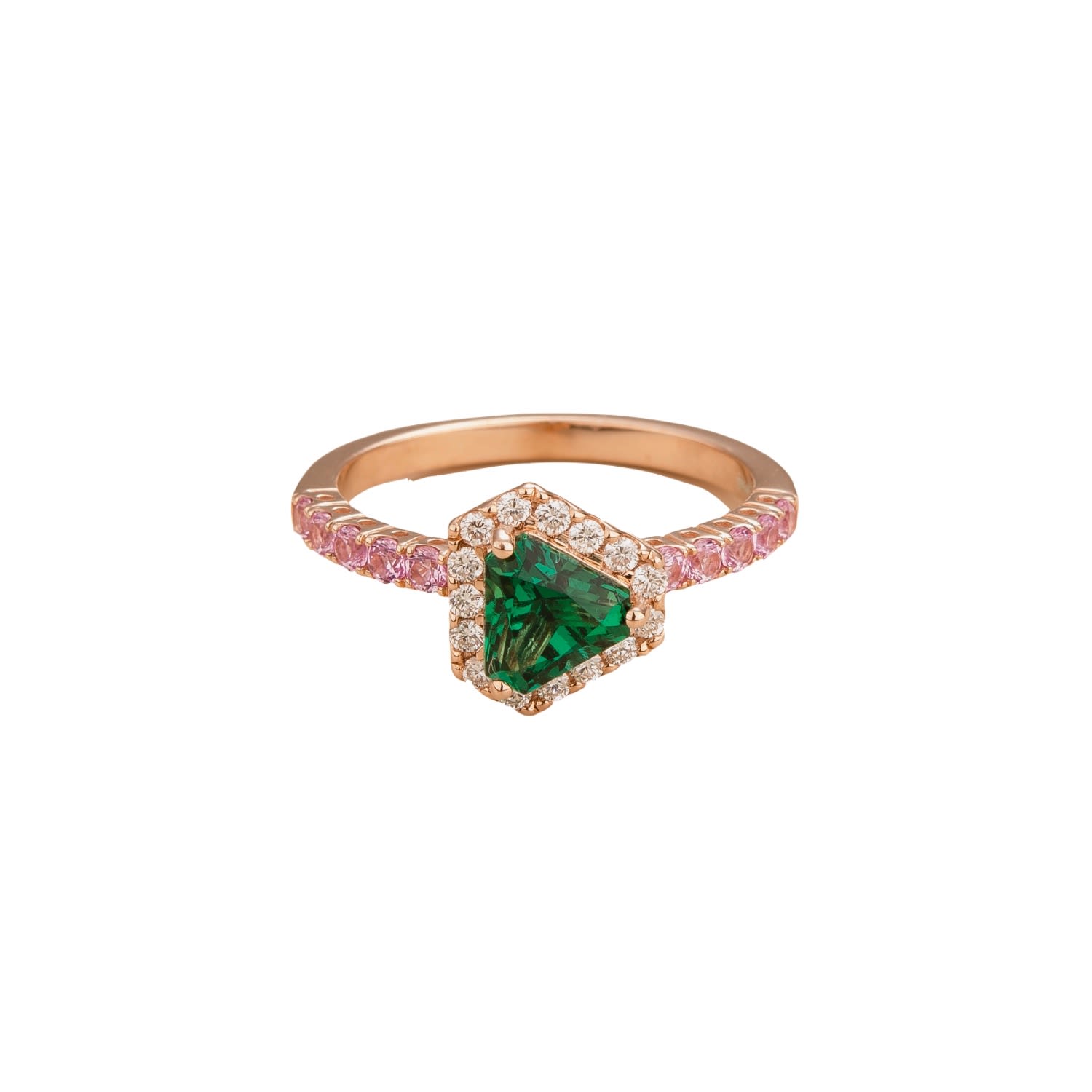 Women’s Green / Rose Gold / Pink Diana Rose Gold Ring Emerald, Diamonds & Pink Sapphires Juvetti