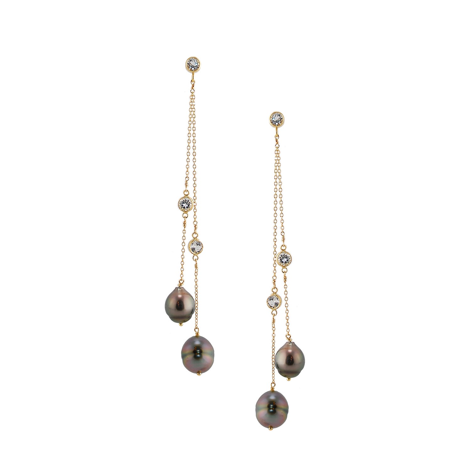 Women’s Black Double Strand Tahitian Pearl & White Topaz Long Earring Amy Gambill Designs