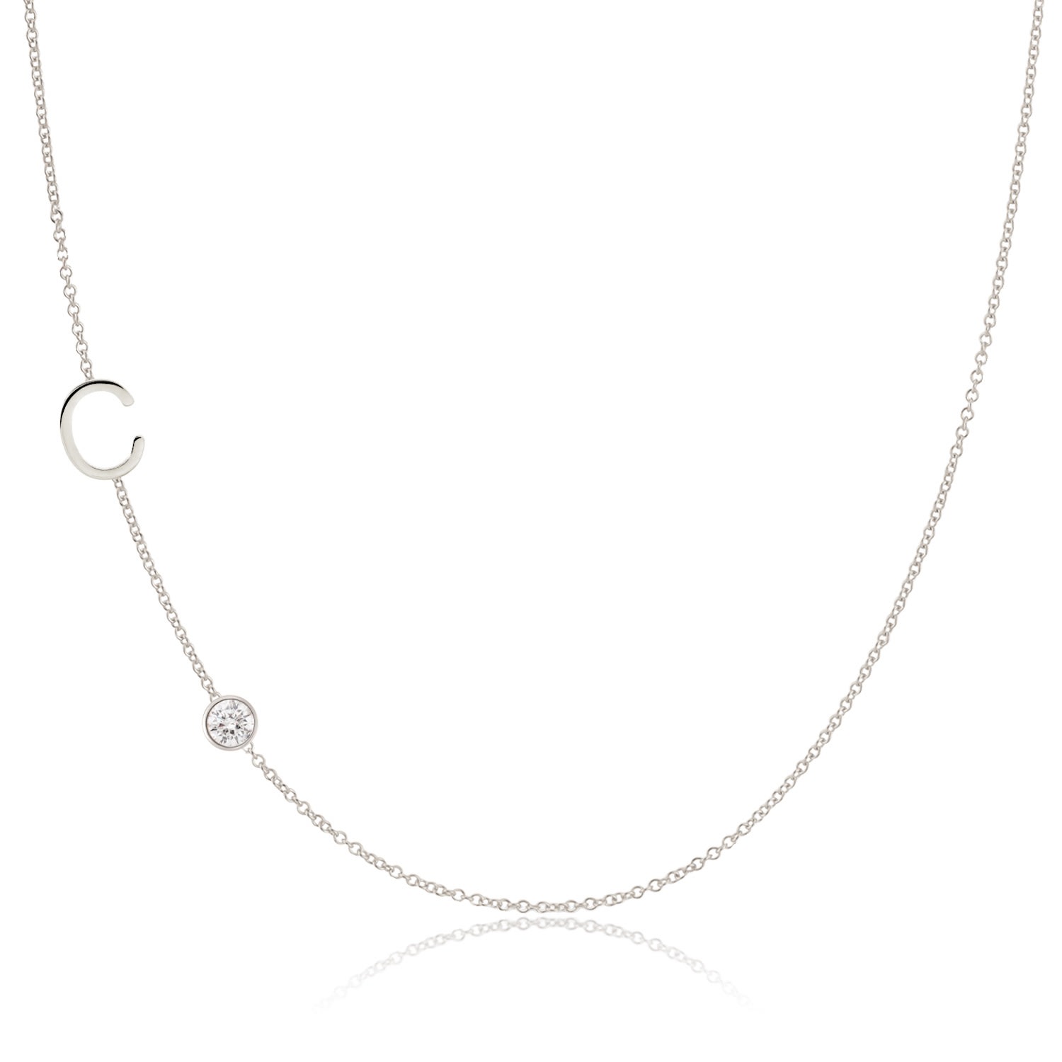 Women’s Monogram Necklace With Diamond - White Gold - 16" Maya Brenner