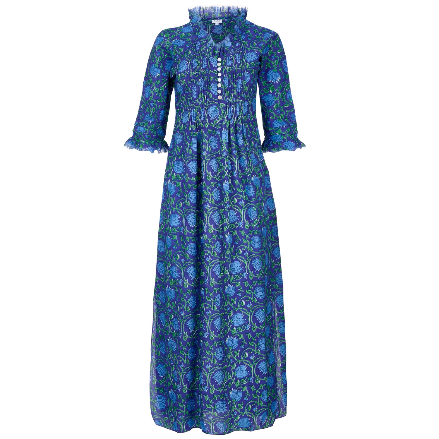 Women’s Cotton Annabel Maxi Dress In Royal Blue With Blue & Green Flower Extra Small At Last...