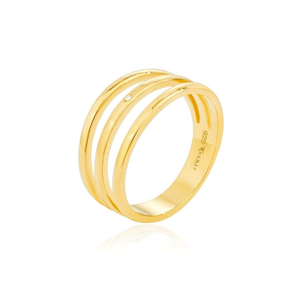 Women’s Trinity Triple-Row Band Ziconia Daily Essential Ring 18K Gold Vermeil Gemsa London