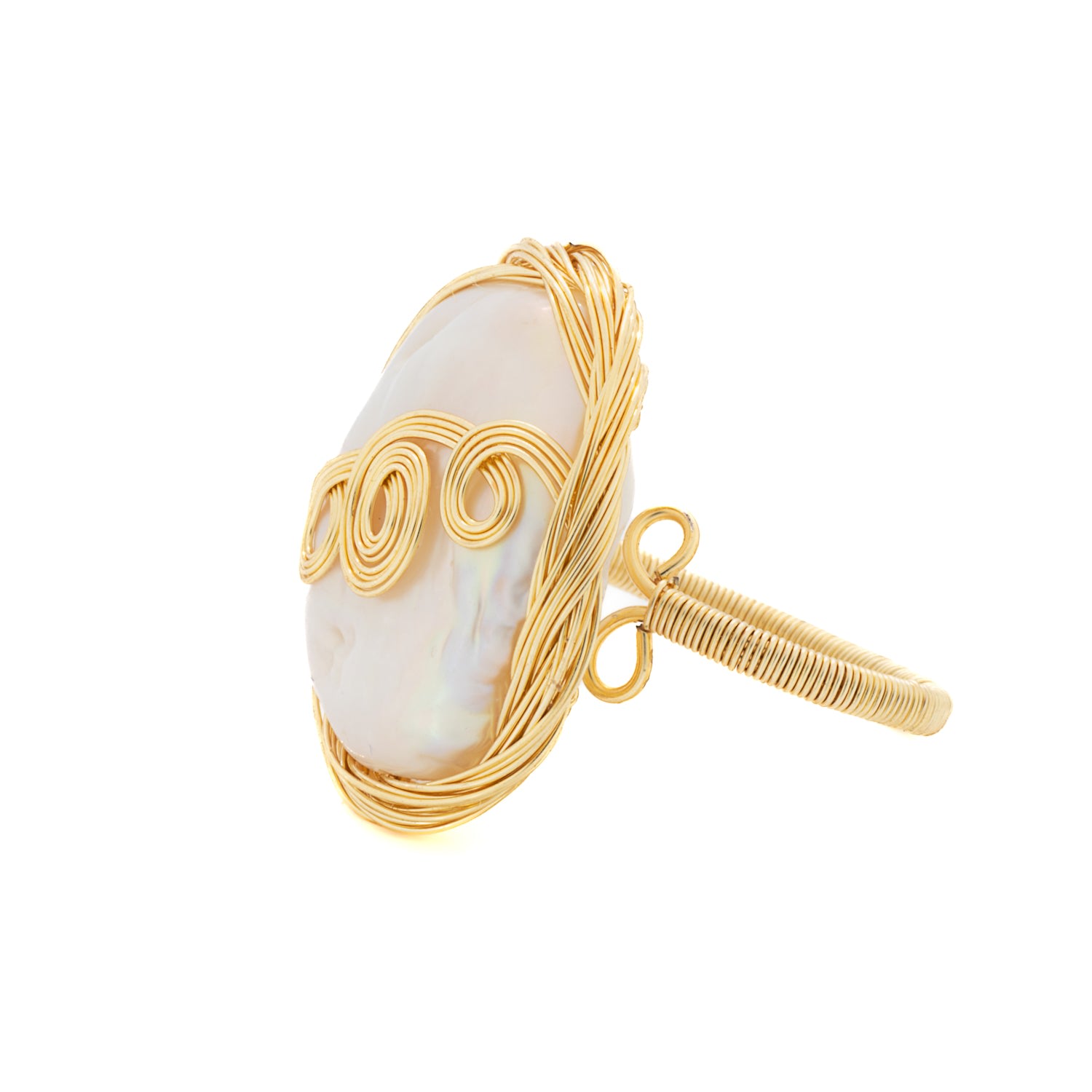 Women’s Cleopatra Pearl & Gold Spiral Ring Ebru Jewelry