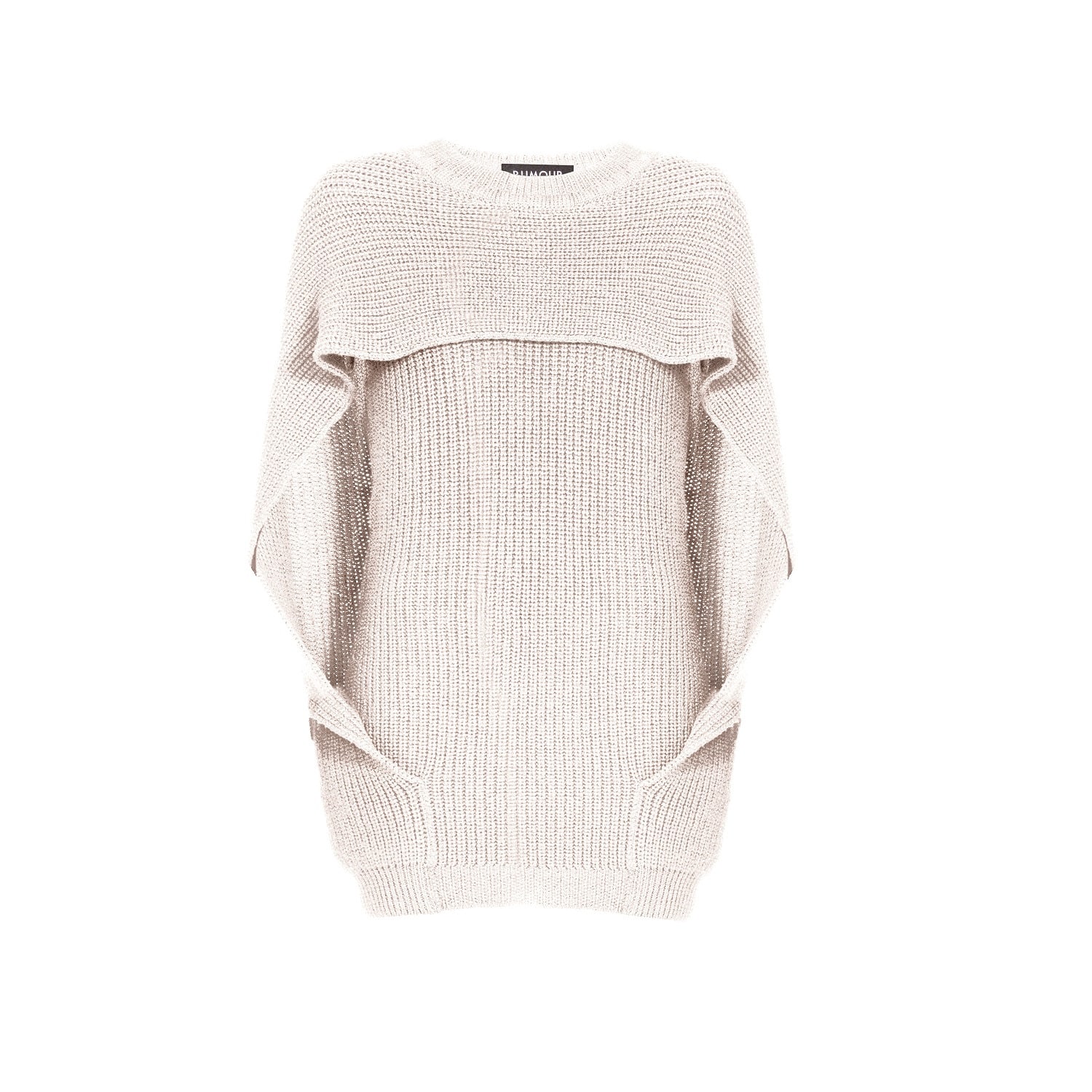 Women’s White Cara Cape Effect Merino Wool Ribbed Knit Sweater In Cream Medium Rumour London