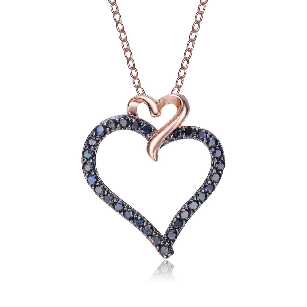 Women’s Rose Gold / Black / White Black-Plated Sterling Silver Cubic Zirconia Double Heart Necklace Genevive Jewelry