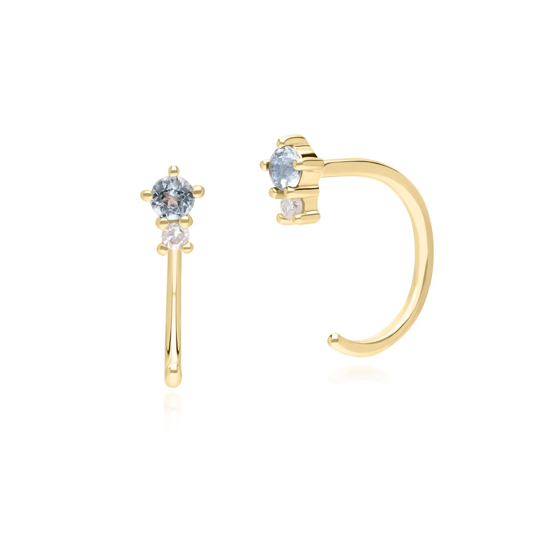 Women’s Gold / Blue Sky Blue Topaz & Diamond Pull Through Hoop Earrings In Yellow Gold Gemondo