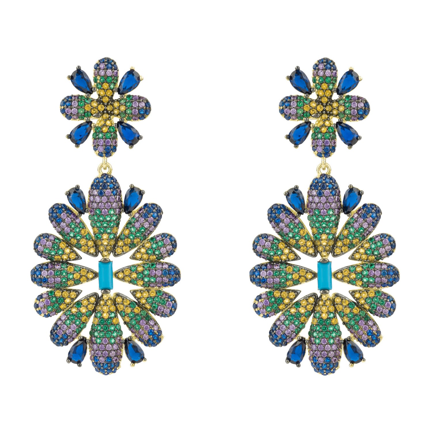 Women’s Babylon Multicoloured Flower Drop Earrings Gold Latelita