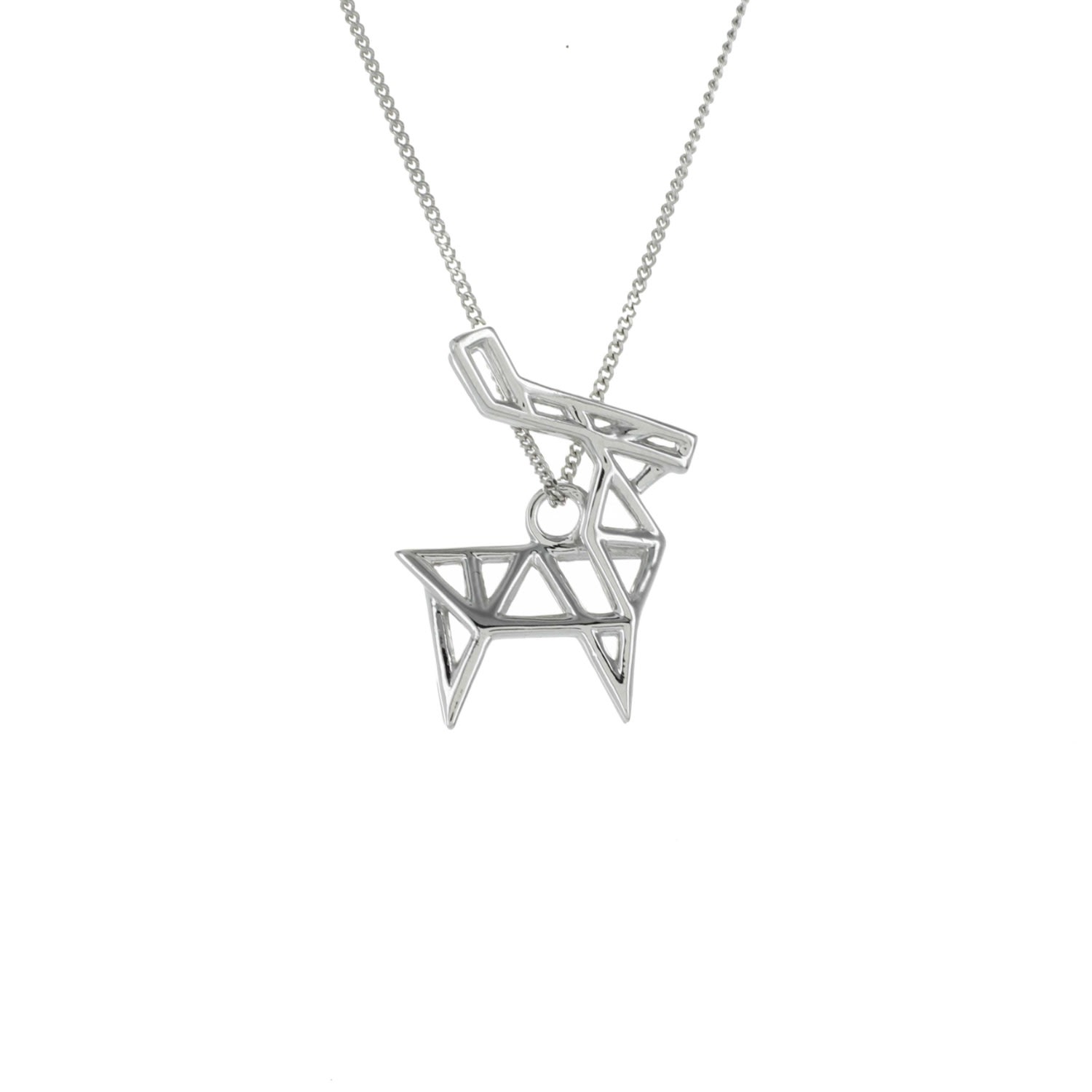 Women’s Frame Deer Necklace Sterling Silver Origami Jewellery