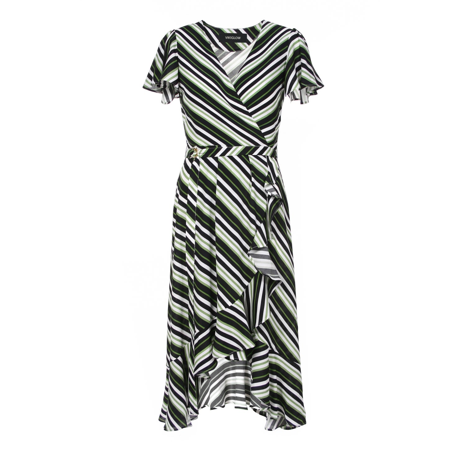 Women’s Madelin Grey & Green Stripe Wrap Dress Small Vikiglow