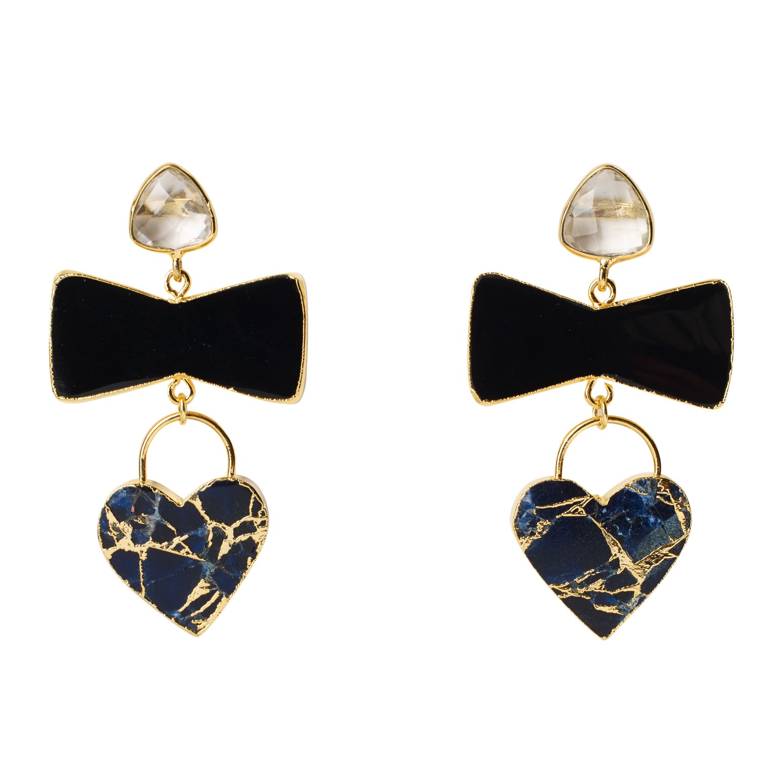 Women’s Blue / Gold / Black ’Molten Heart’ Earrings Black Navy Yaa Yaa London