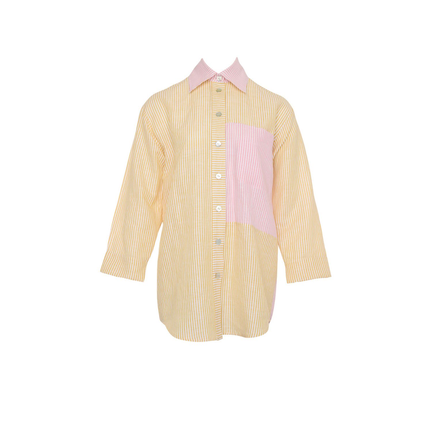 Women’s Yellow / Orange / Pink Striped Linen Shirt - Yellow Strawberry S/M Plié