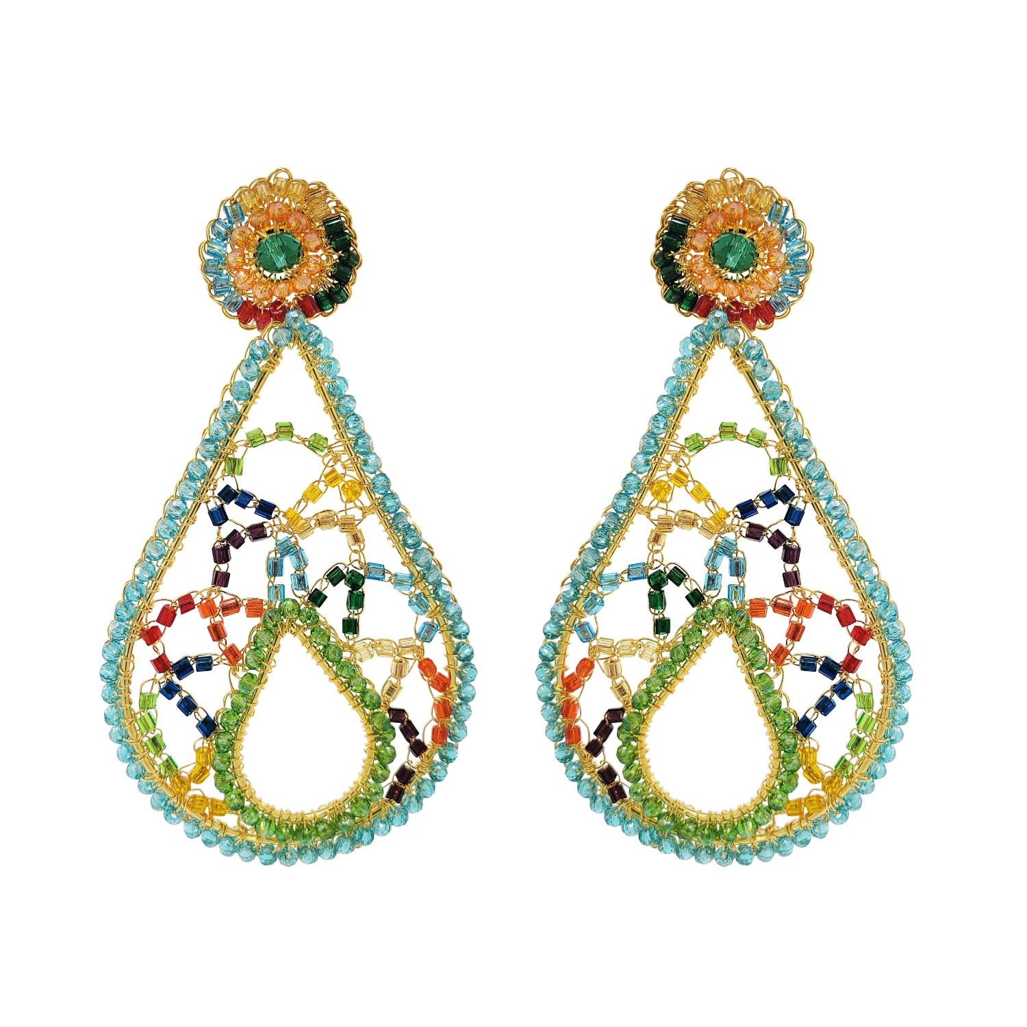 Women’s Gold Multicolor Petra Handmade Crochet Earring Lavish by Tricia Milaneze