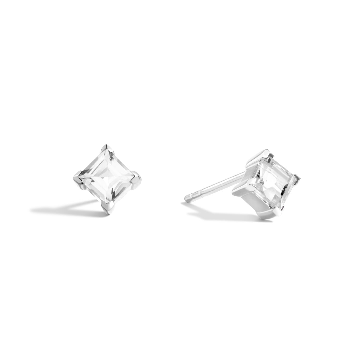 Women’s White / Silver Make Believe Square Stud Earrings - Sterling Silver Square Stud Earrings With White Topaz Gemstones Lúdere