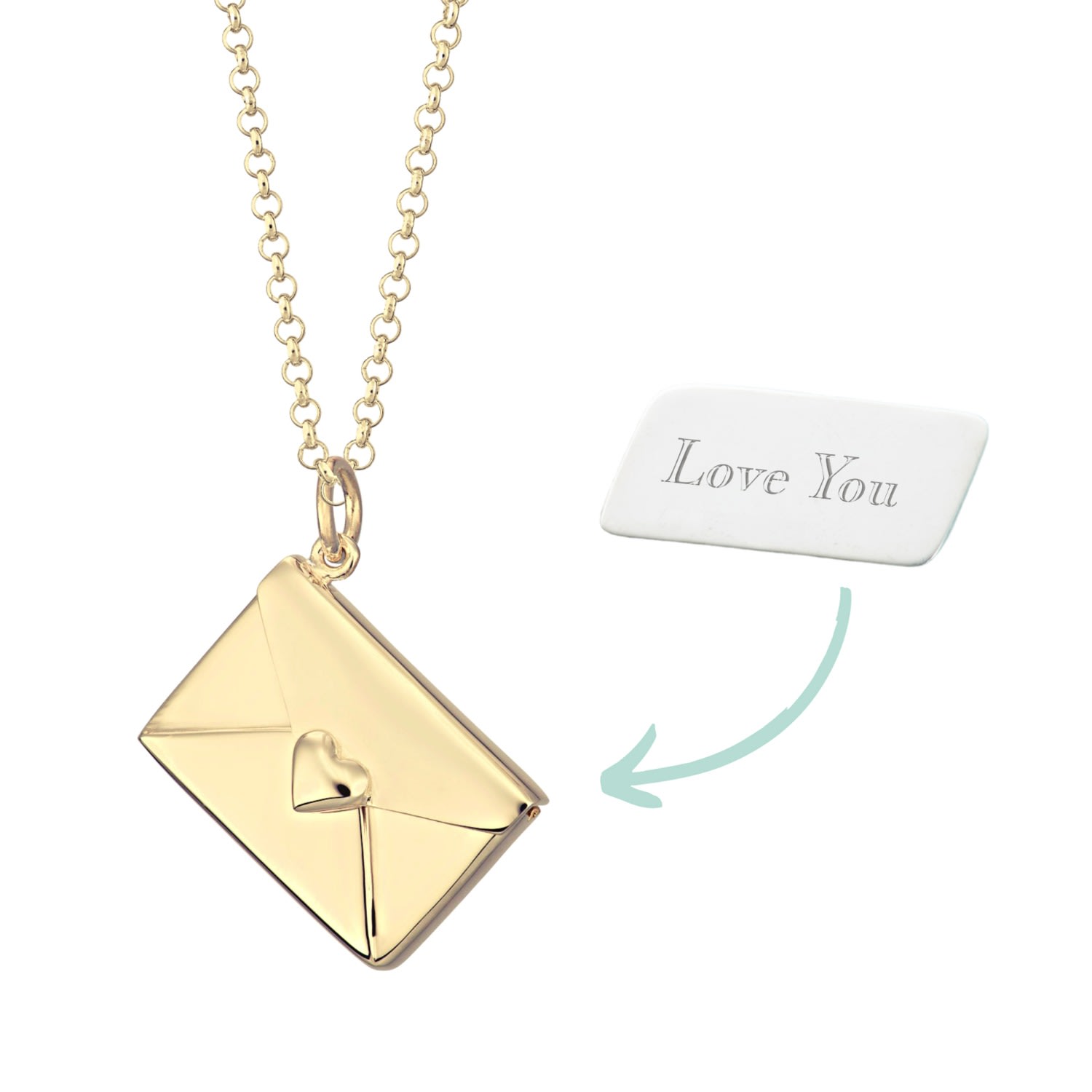 Women’s Gold Plated Envelope Necklace With Engraved Insert - Love You Lily Charmed