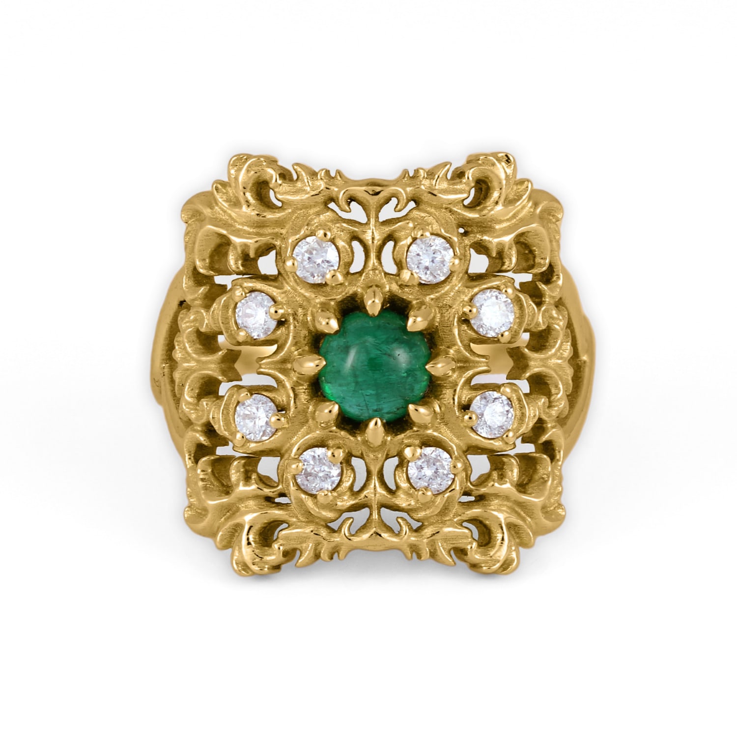 Women’s Green / White / Gold Cocktail Emerald Ring In 14K Yellow Gold With Diamonds G & D Unique Designs