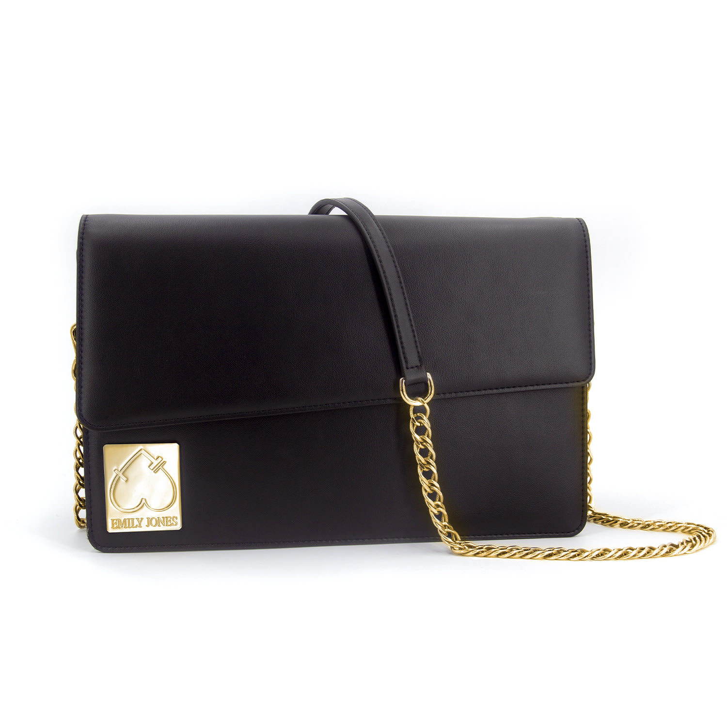 Women’s Gold / Black Pearl Black Soft Double Flap Crossbody Bag/ Gold Hardware One Size Emily Jones