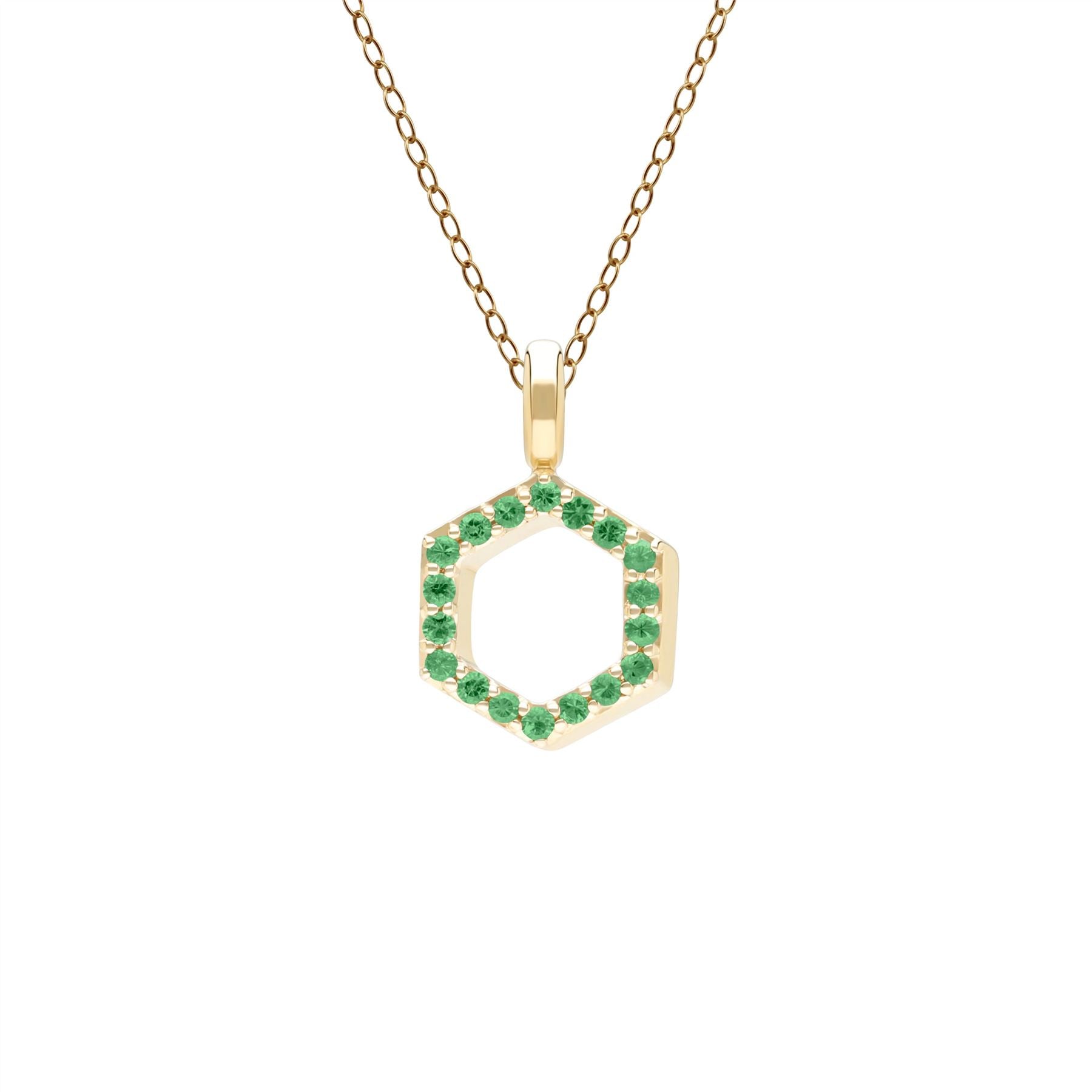 Women’s Gold / Green Geometric Hex Emerald Pendant Necklace In Yellow Gold Gemondo