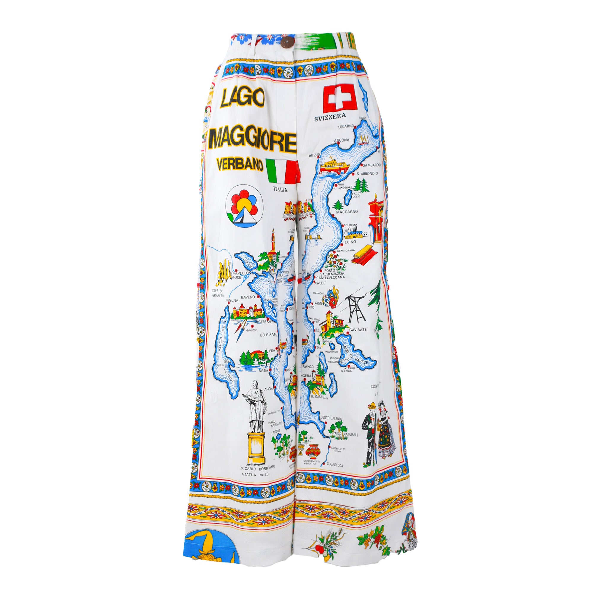 Women’s Re-Trousers Upcycled Trousers With Abstract Map Print M/L Sugar Cream Vintage
