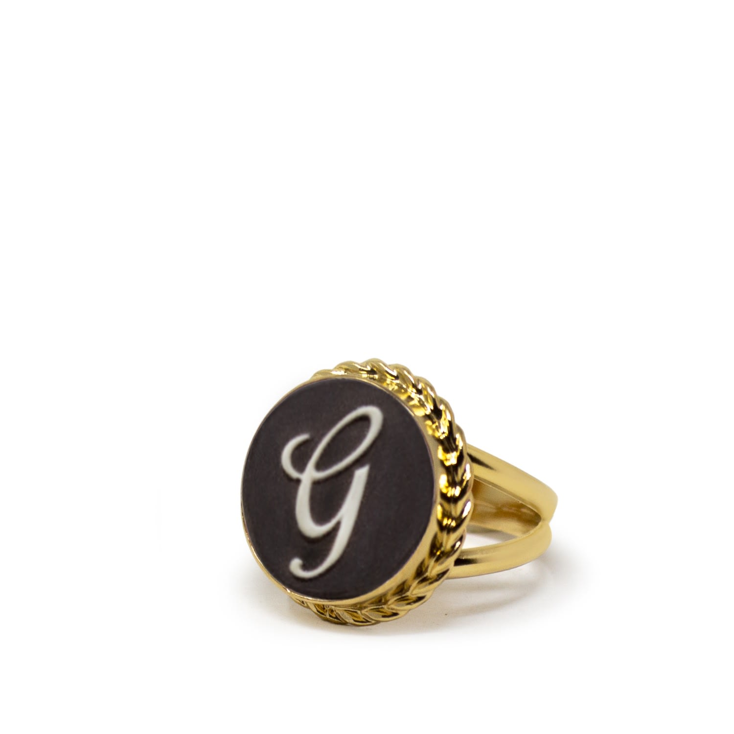 Women’s Gold / Black Gold Vermeil Black Cameo Ring Initial G Vintouch Italy