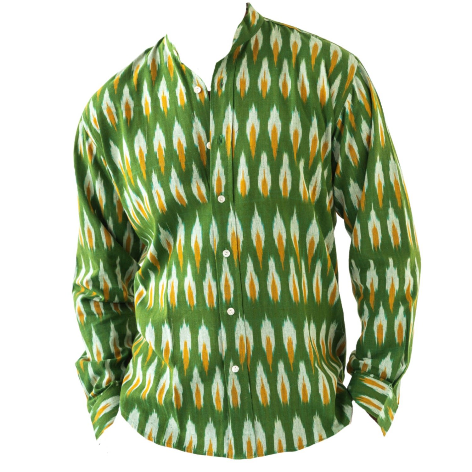 Men’s Green Ikat Woven Cotton Shirt Small Otherland Club