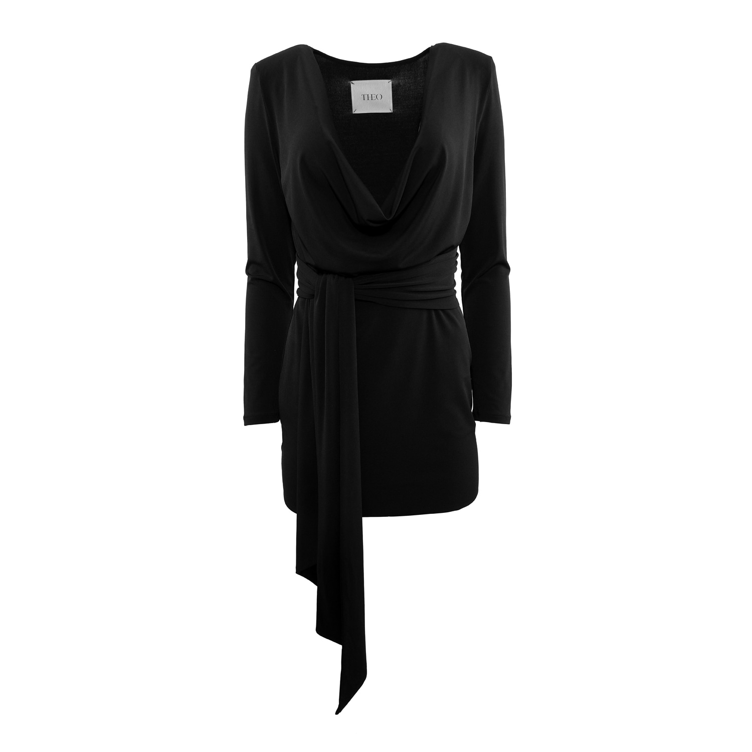 Women’s Black Kallisto Draped Front Dress Small Theo the Label