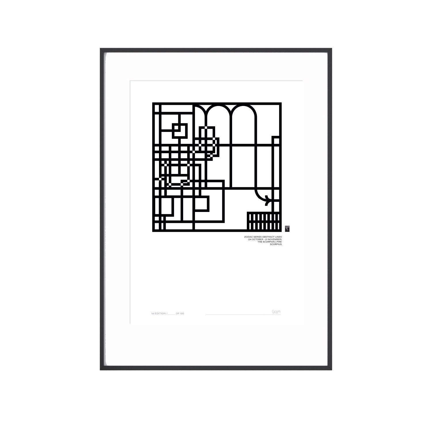 Zodiac Series Abstract Lines - Scorpius Print - Black Curiosity Snug