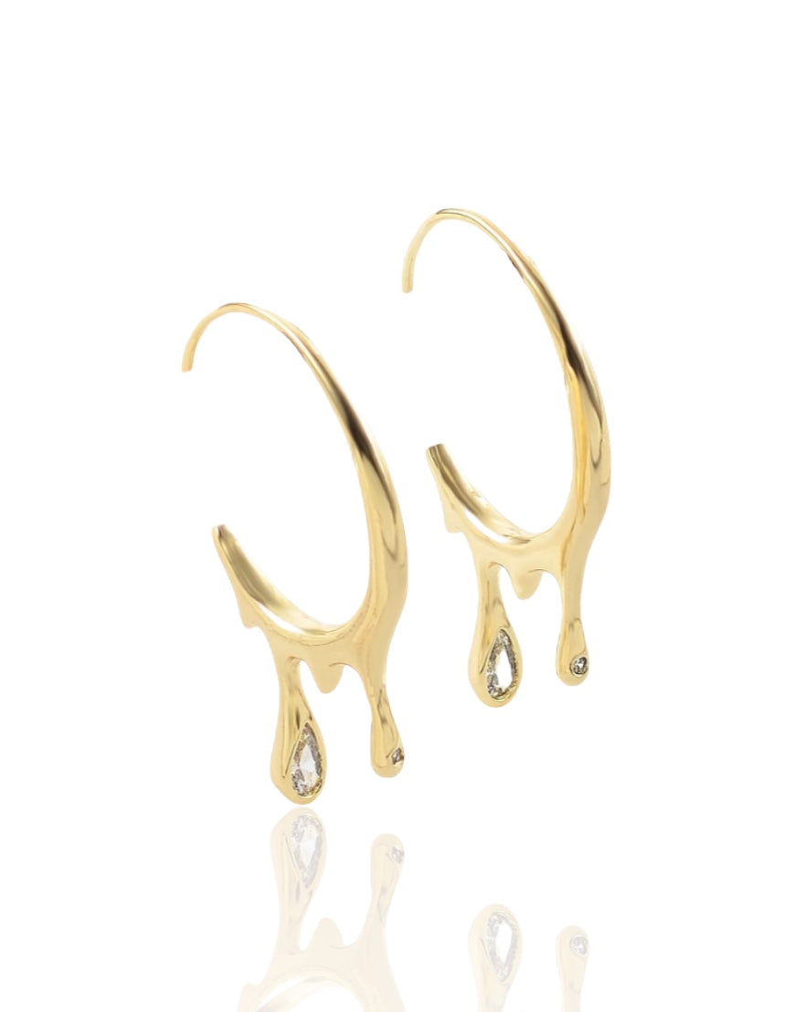 Women’s Melting Gold Hoop Crystal Earrings Pink Piglet Collection