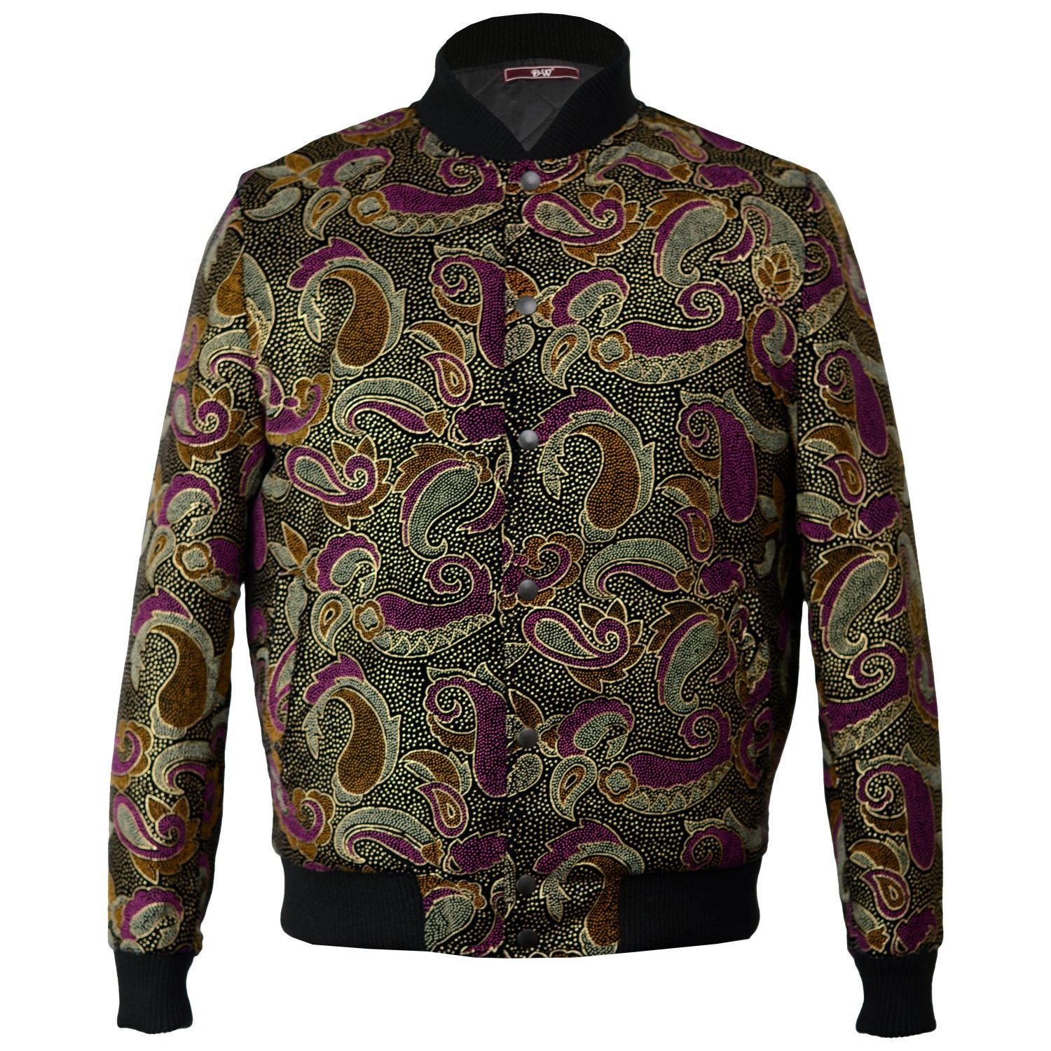 Men’s Kensington Handmade Paisley Embroidery Bomber Jacket - Brown & Pink Medium David Wej