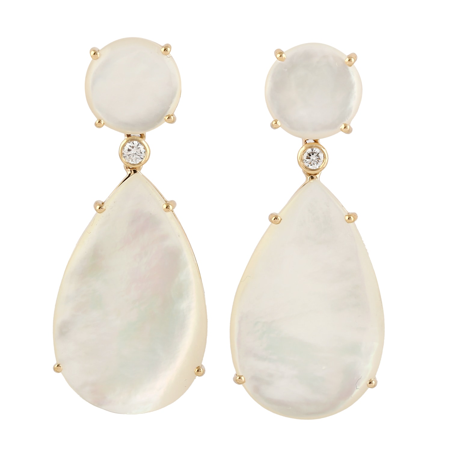 Women’s Gold / White Beautiful Drop Shape Mother Of Pearl & Diamond In 18K Gold Dangle Earrings Artisan