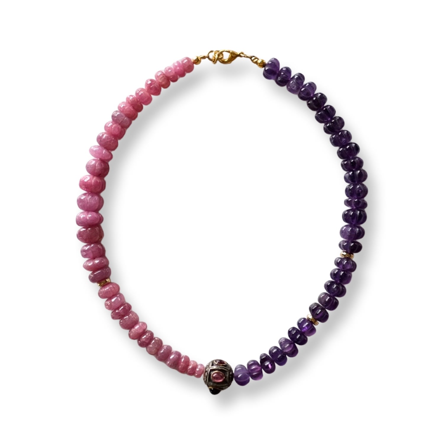 Women’s Pink / Purple Pink Sapphire And Amethyst Necklace With Tourmaline Inlaid Bead Binibeca Design