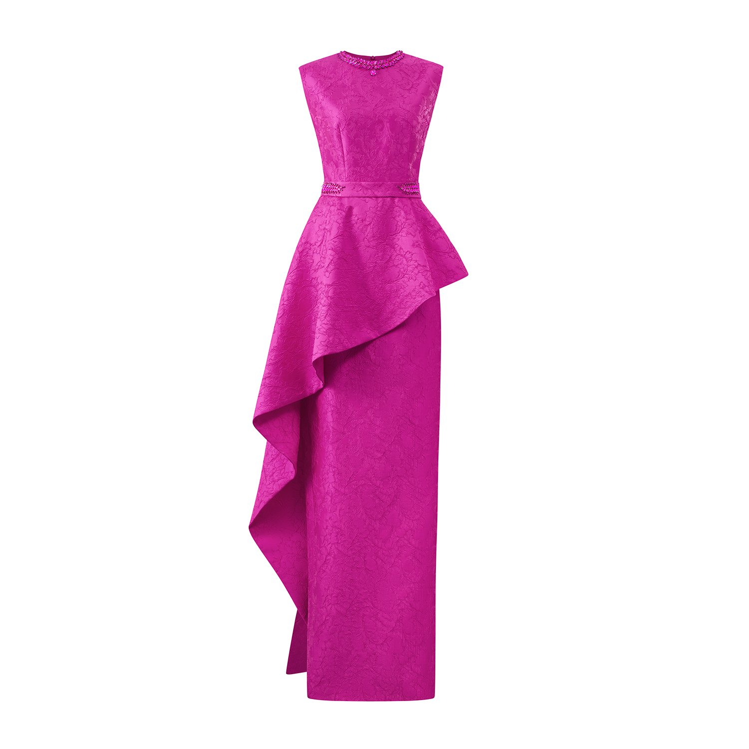 Women’s Pink / Purple Fuschia Acanthus Jacquard With Asymmetric Layer Gown Small I. h.f Atelier