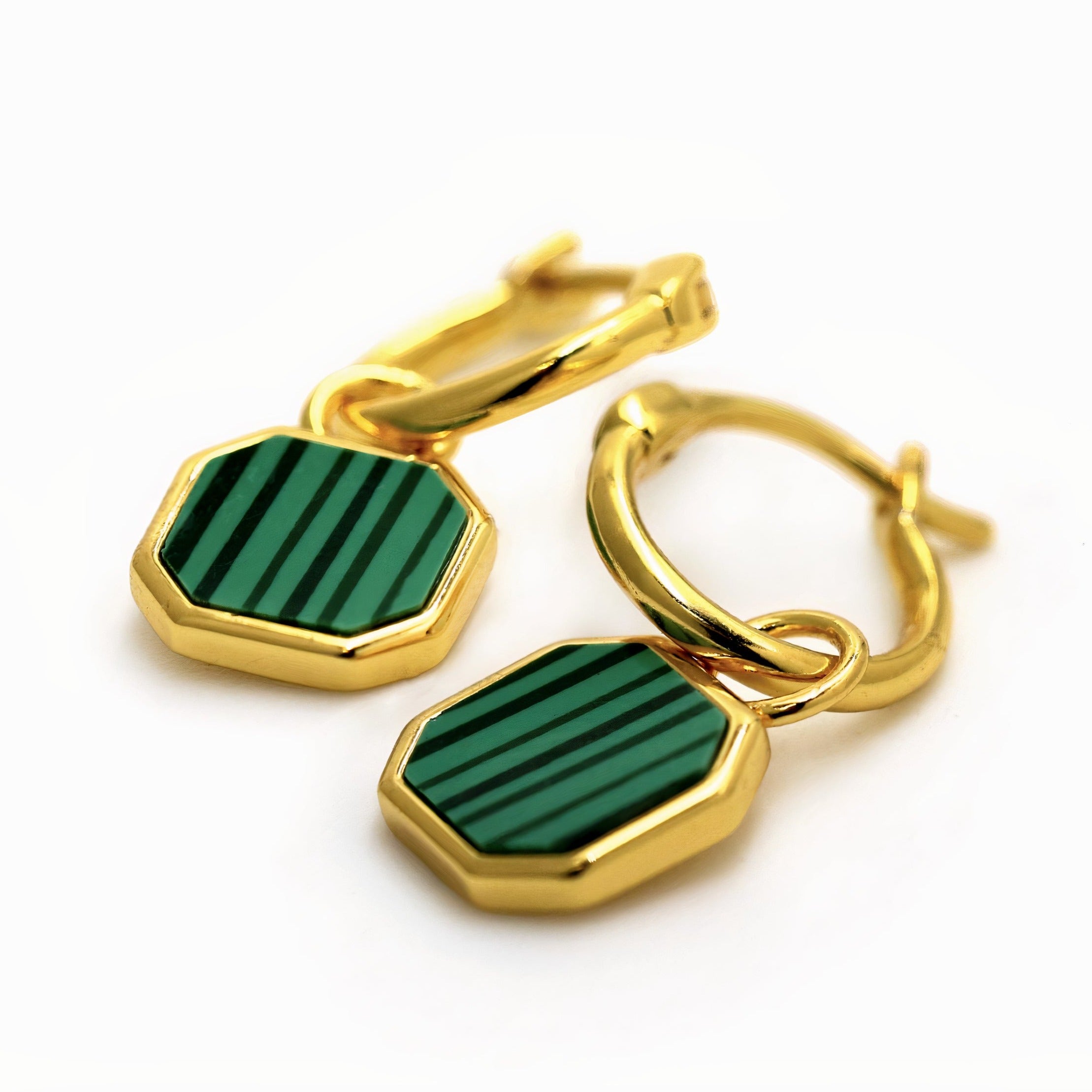 Women’s Good Vibes Malachite Charm 18Ct Gold Vermeil Hoop Earrings Gemsa London