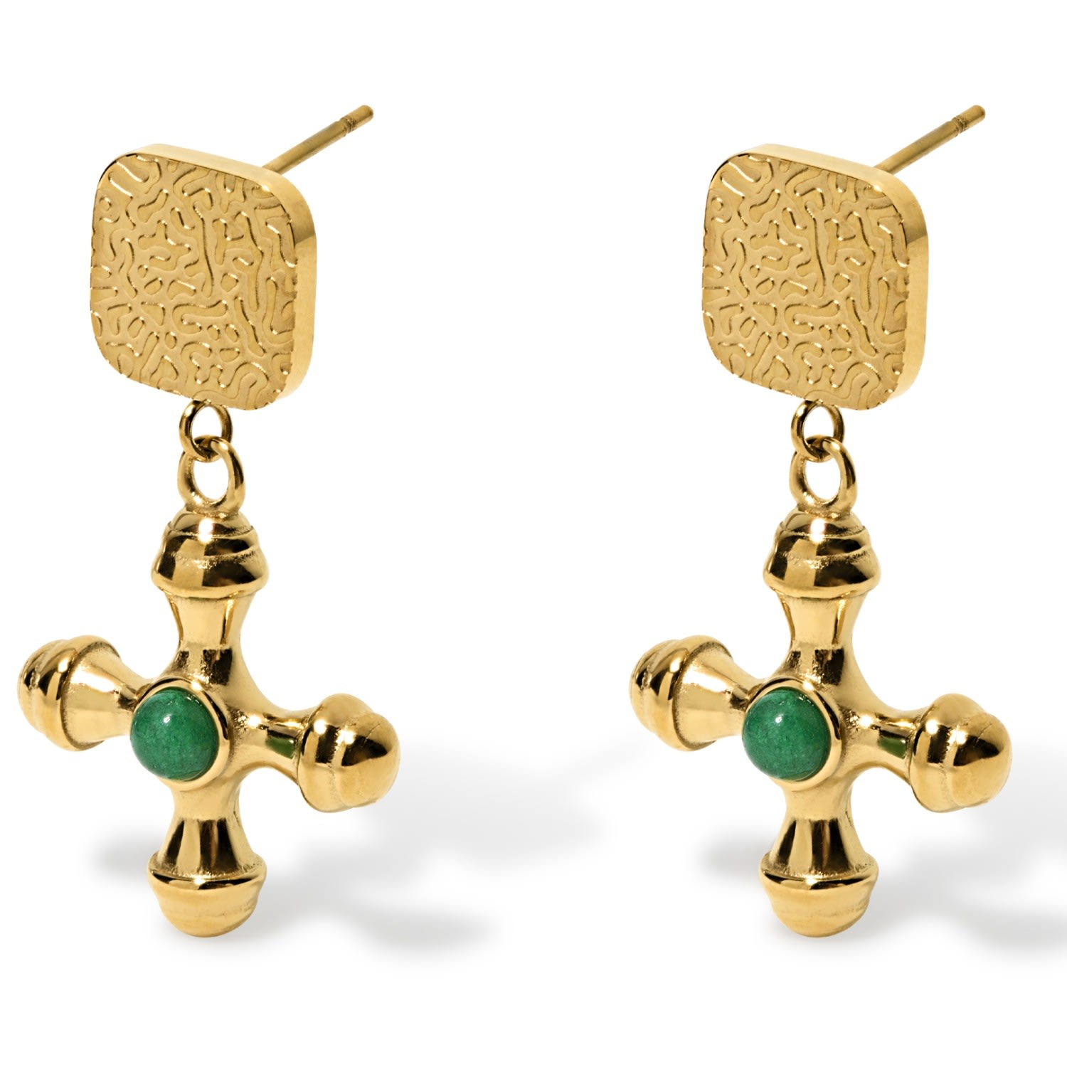 Women’s Green / Gold Emerald Adalena Cross Charm Earrings Olivia Le