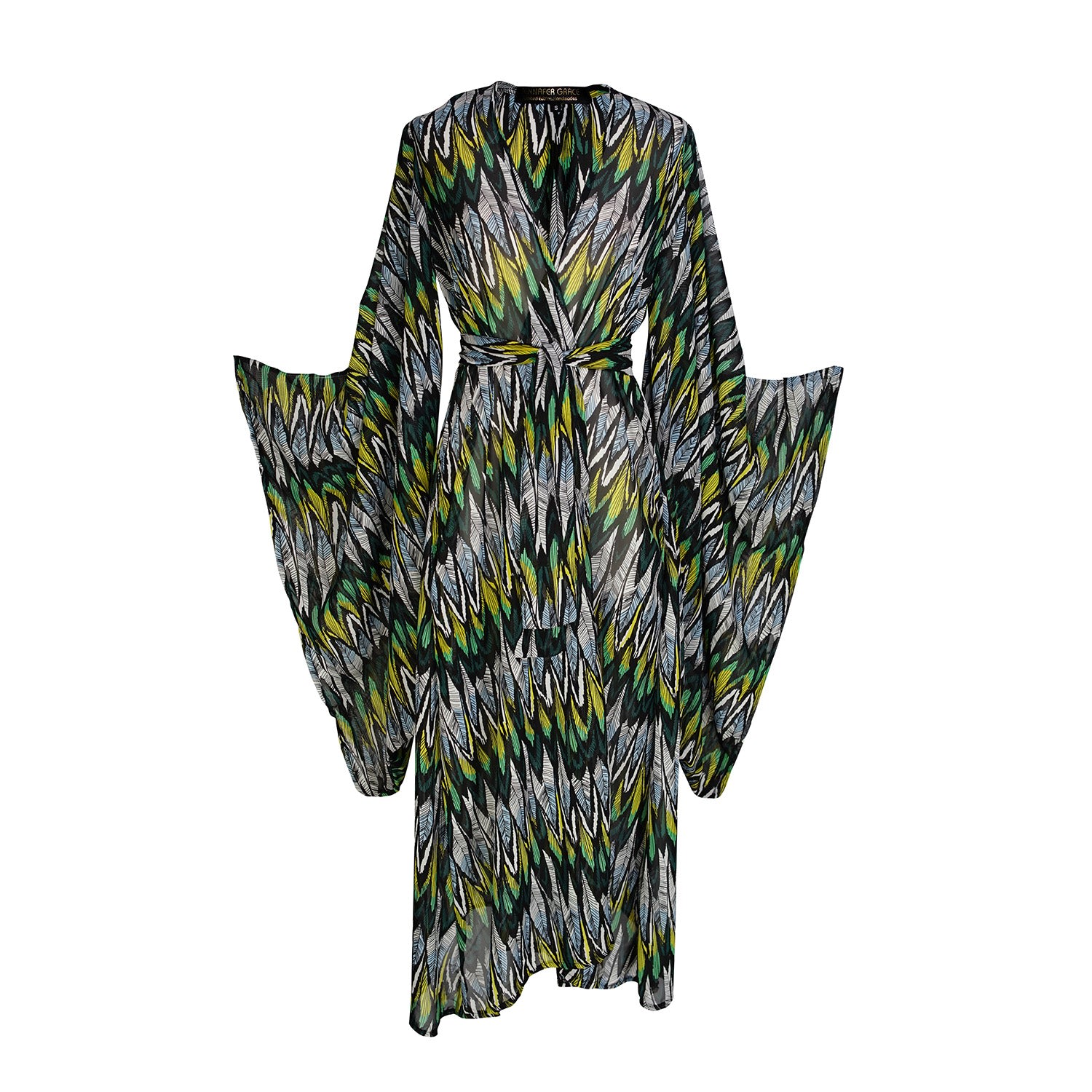 Women’s Macaw Verde Feather Kimono Medium Jennafer Grace